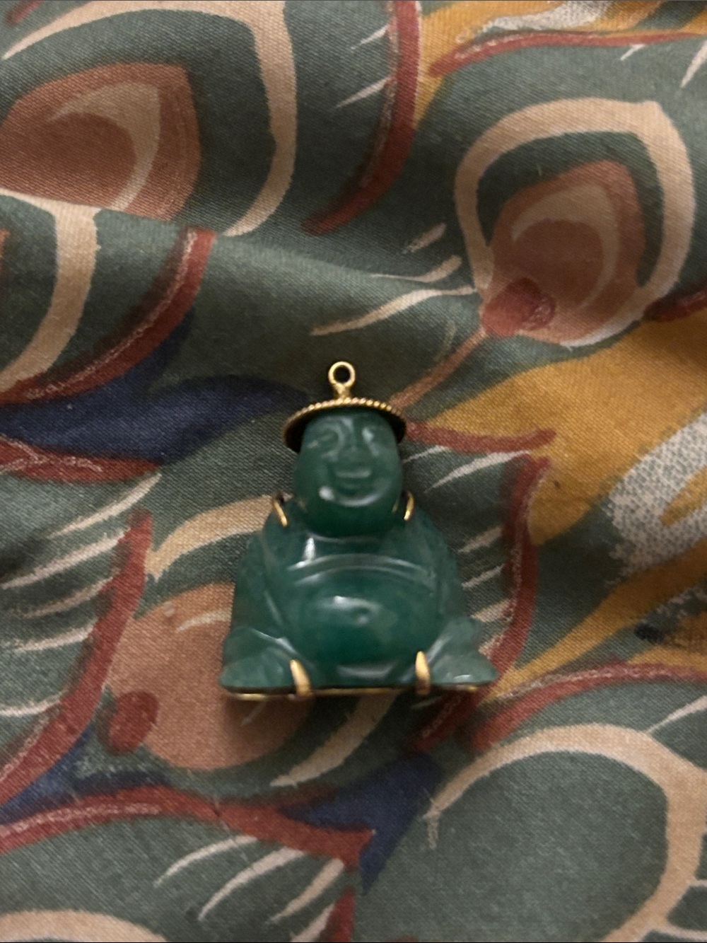 14K SOLID Green Aventurine Buddha Pendant with Gold Accents